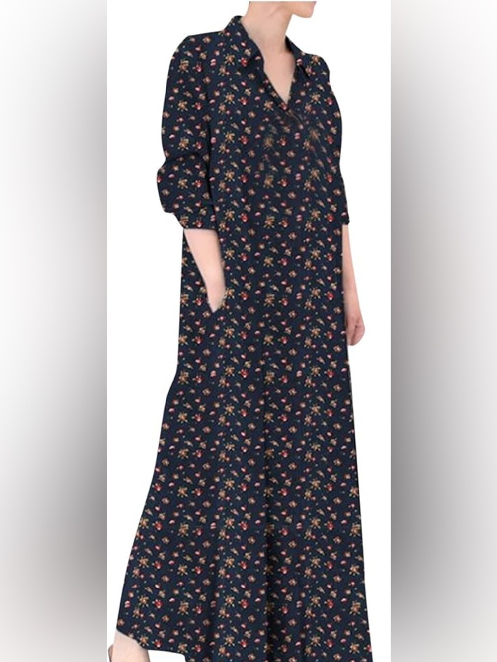 Cotton Navy Floral Long Pajama Dress